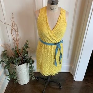 Annabelle Surplice Yellow Lace Dress with tie